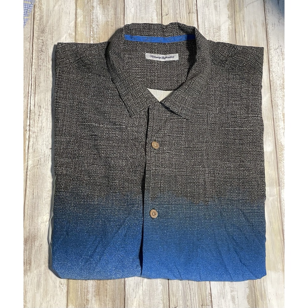 Tommy Bahama Camp Shirt Moonlight Oasis Cobalt Sea‎ Blue 100% Silk Size XL